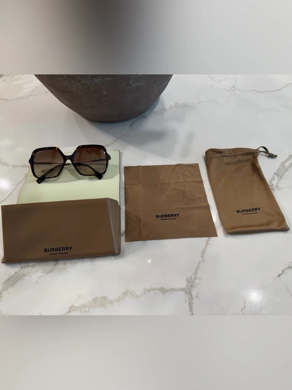 Burberry Brown Sunglasses Case, Pouch & Branded Cleaning Cloth Set